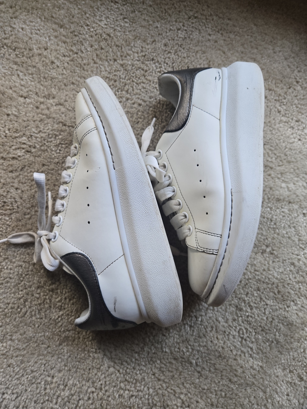 Alexander McQueen White Leather Sneakers with Metallic Heel Size 38